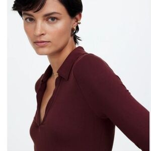 Side-Cinch Long-sleeve Polo Top